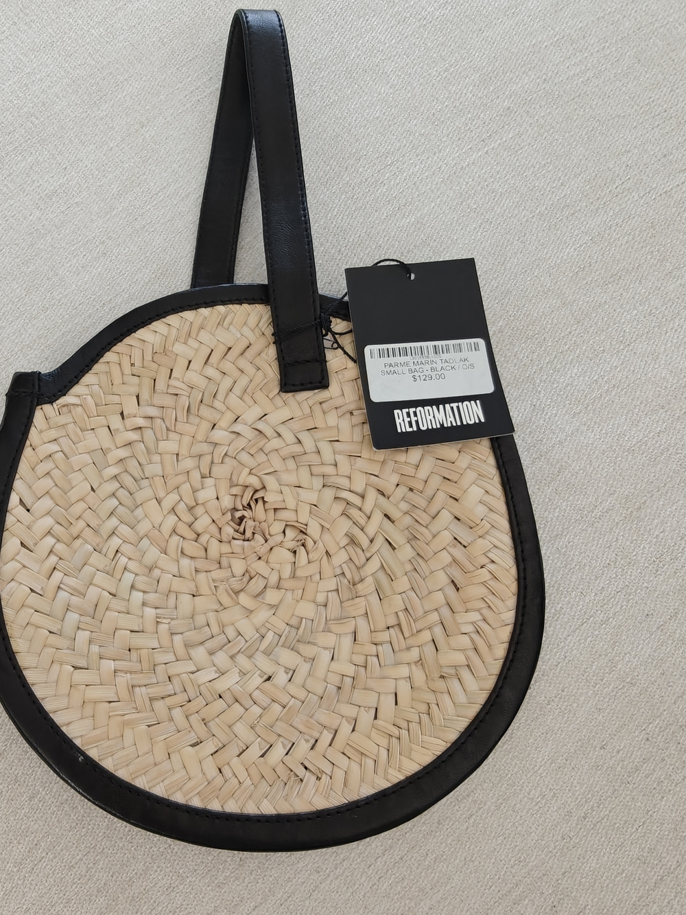 Reformation Parme Marin Tadlak Small Straw Bag with Black Trim NWT - Picture 3 of 6